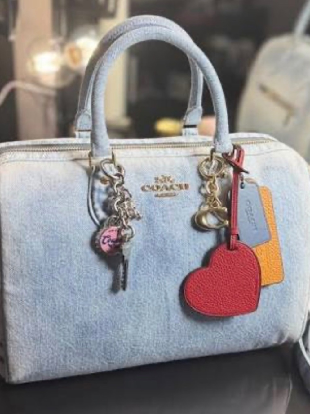 Large Coach Rowan denim love leather